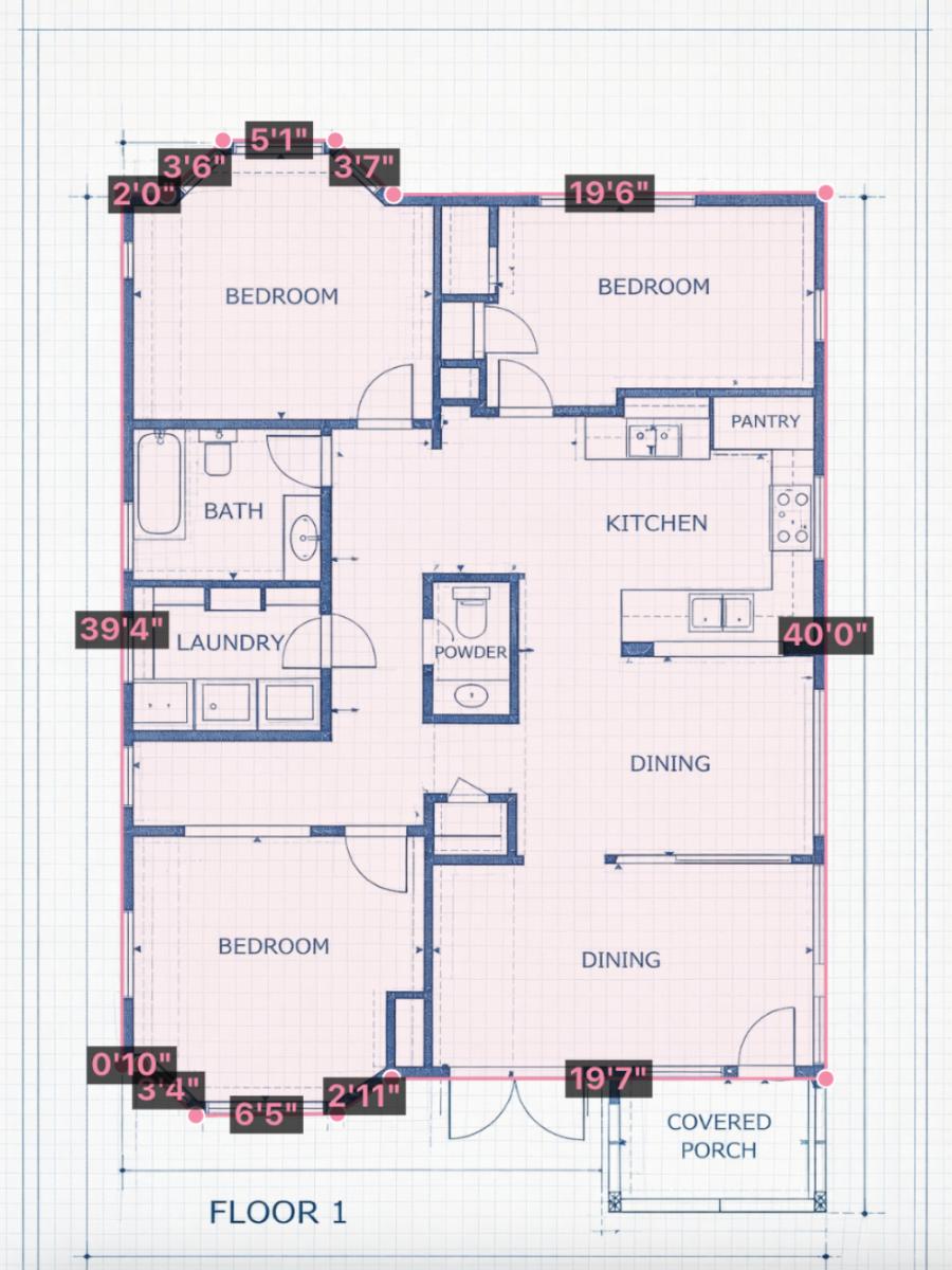 Architectural blueprint with PlanSnapper measurements